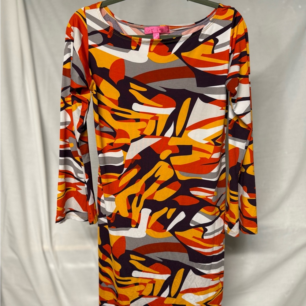 Orange and Black Bodycon Mini Dress with Bell Sleeves